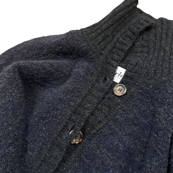 Harley of Scotland Boucle Wool Navy Gray Sleeved Poncho Cardigan Womens OS - Picture 5 of 13